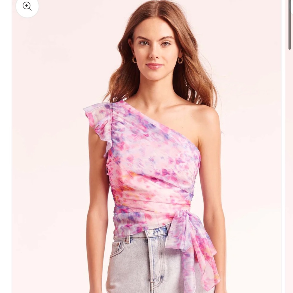 AMANDA UPRICHARD Bea Top One shoulder ruffle pink multicolor tank top blouse